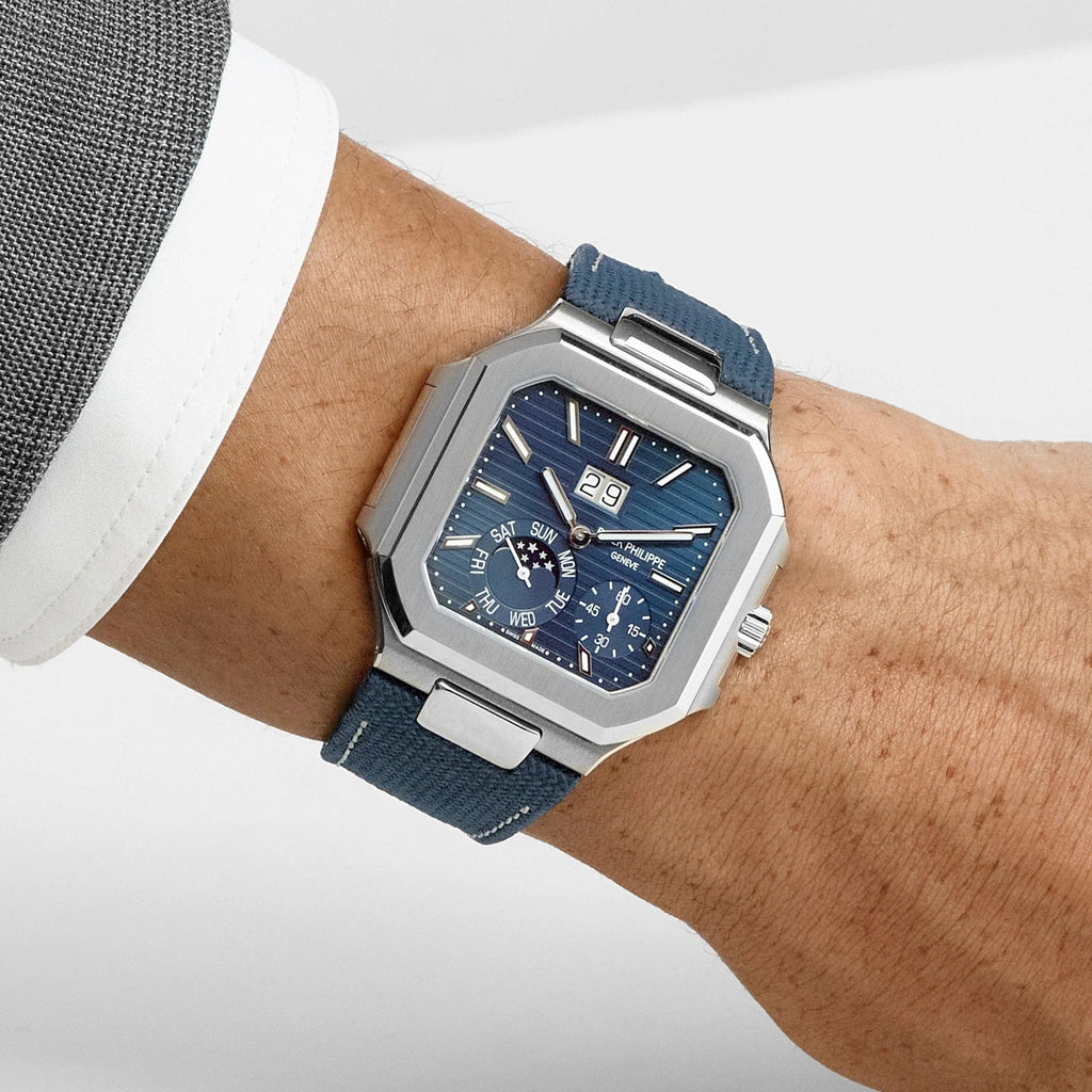 Patek Philippe Cubitus Platinum Case Sunburst Blue Dial 5822P-001