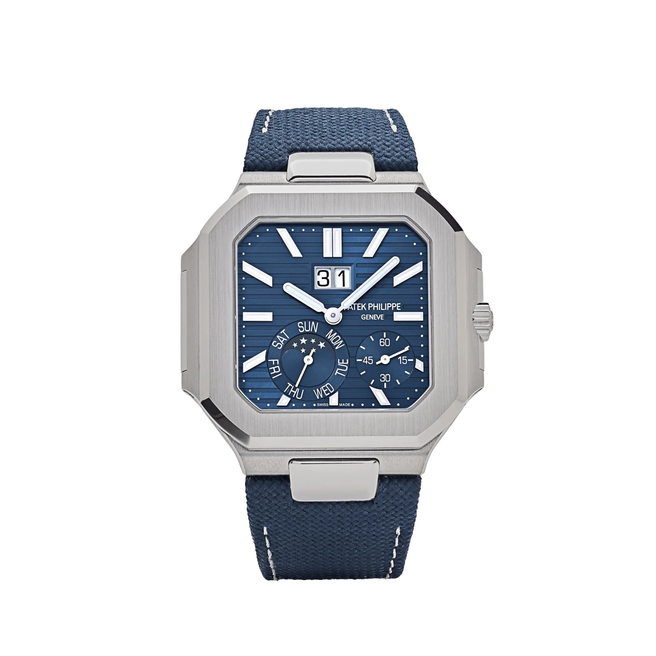 Patek Philippe Cubitus Platinum Case Sunburst Blue Dial 5822P-001