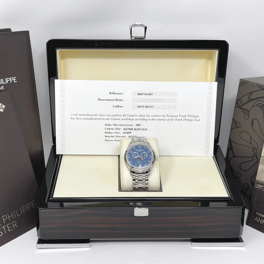 Patek Philippe Complications 4947/1A-001 Annual Calendar Moon Phases Stainless Steel Blue Dial