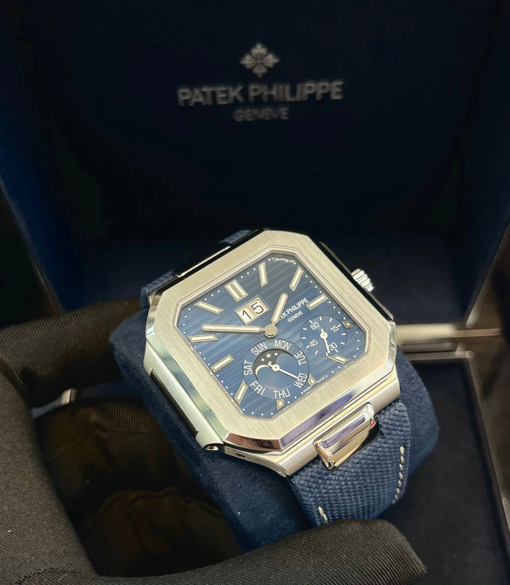 Patek Philippe Cubitus Platinum Case Sunburst Blue Dial 5822P-001